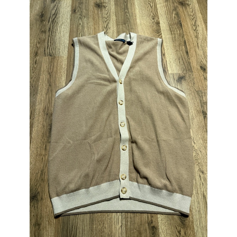 Van Heusen Studio Sweater Men's Size Medium Brown Vest Button Up Cardigan